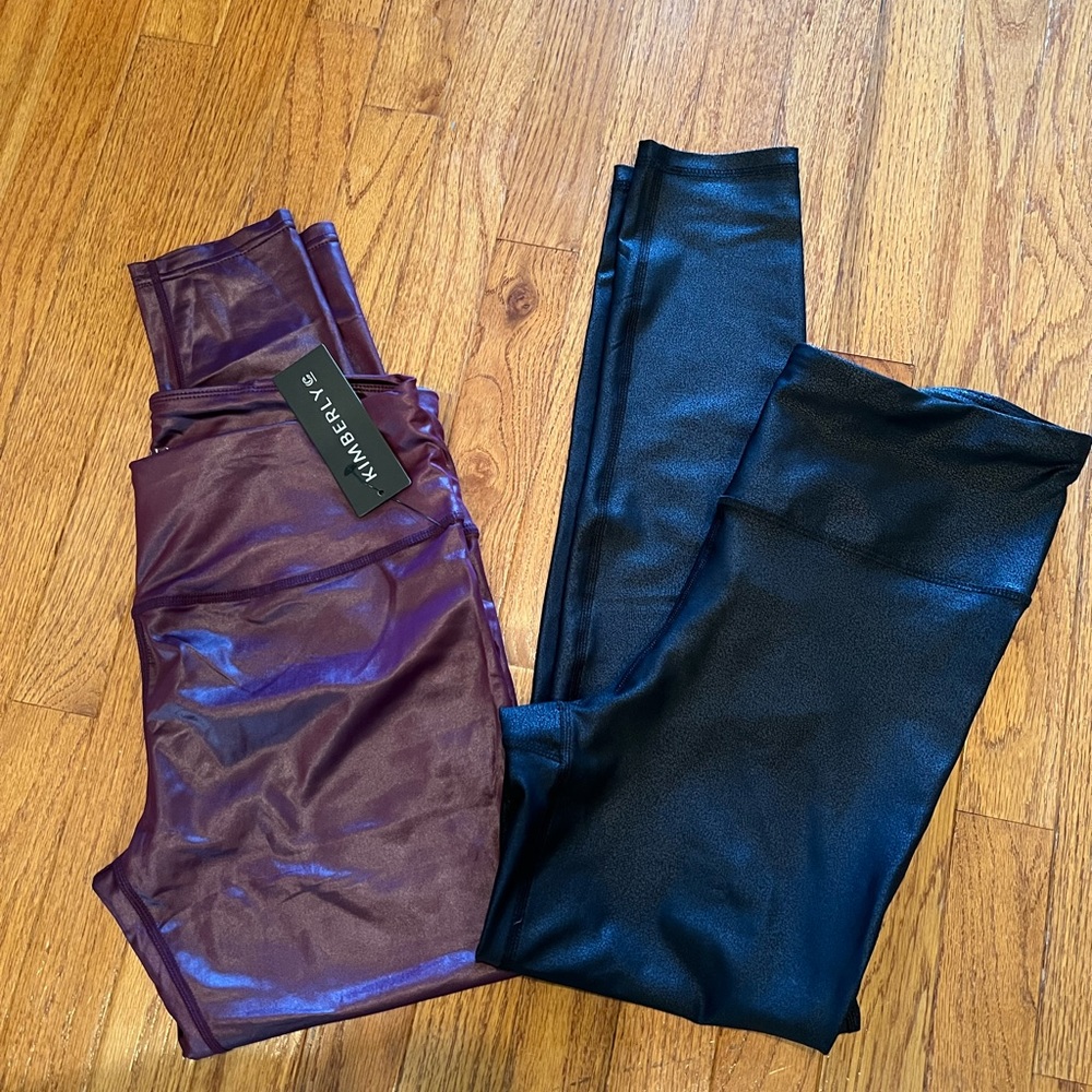 Two Pairs: Large Faux Leather Leggings (Plum and Black)